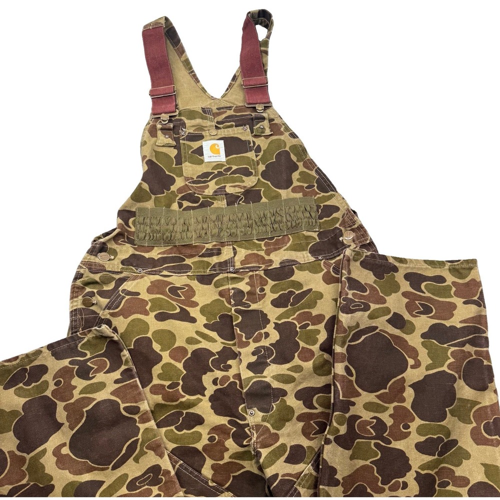 Carhartt BU103 Duck Camo Overalls USA 38x34 Fit 38x32 Hunting Camouflage VTG 80s